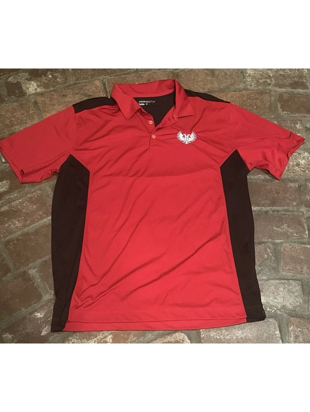 Nike Golf Dri-FIT Polo Shirt Mens XL Red Black Eagle Ribbon Crest
